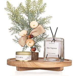 New Round Decorative Wood Tray for Bathroom Counter & Farmhouse Kitchen